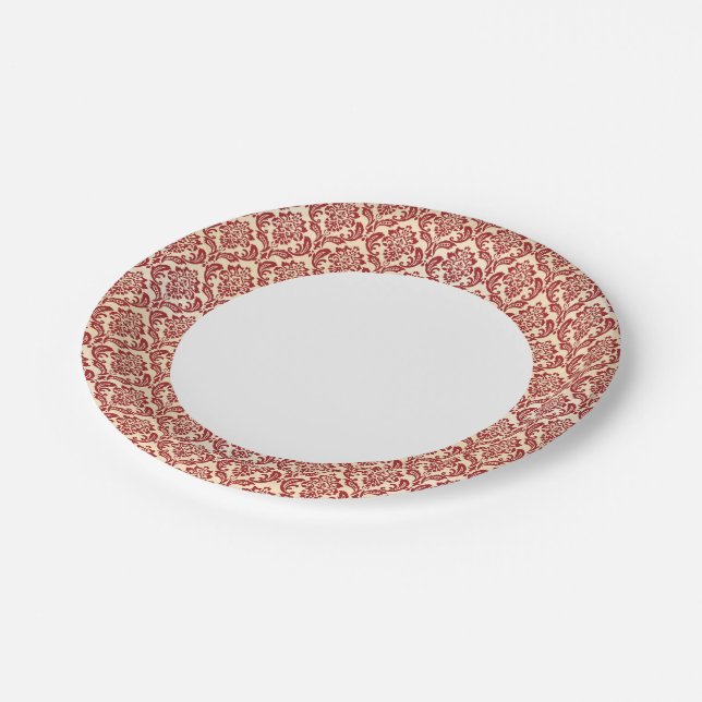 Damask pattern wallpaper paper plate (Angled)