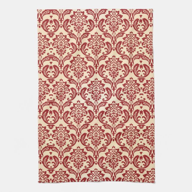 Damask pattern wallpaper tea towel (Vertical)