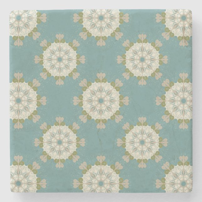 Damask pattern with abstract elements stone coaster (Front)