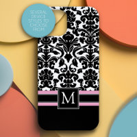 Damask Pattern with Black Pink Monogram