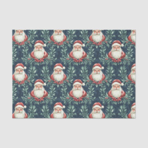 Damask Pattern with Santa Claus Faces Tissue Paper