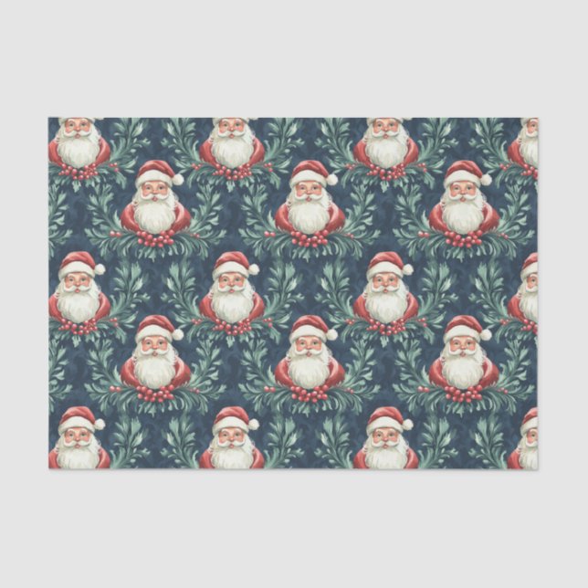 Damask Pattern with Santa Claus Faces Tissue Paper (Front)