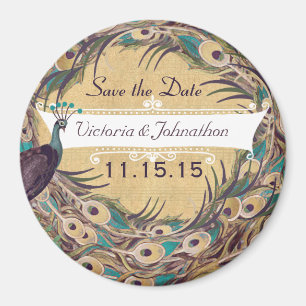 Damask Peacock Eggplant Aqua Save the Date Magnets