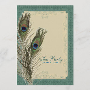 damask peacock wedding Bridal Shower Tea Party Invitation