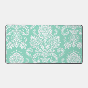 Damask Pearl Aqua Single Colour Desk Mat