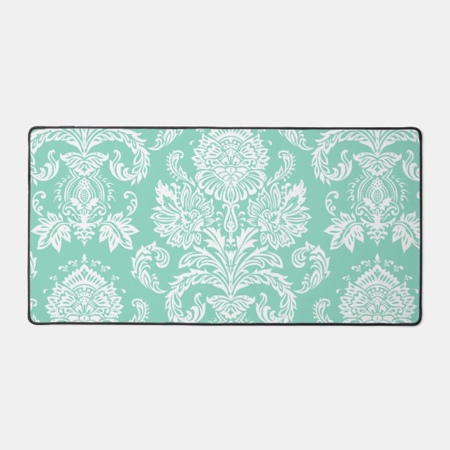 Damask Pearl Aqua Single Colour Desk Mat (Front)