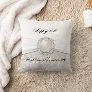 Damask Pearl Wedding Anniversary Throw Pillow