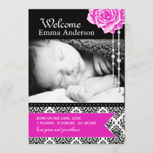 Damask Personalised Birth Announcement Photo Card