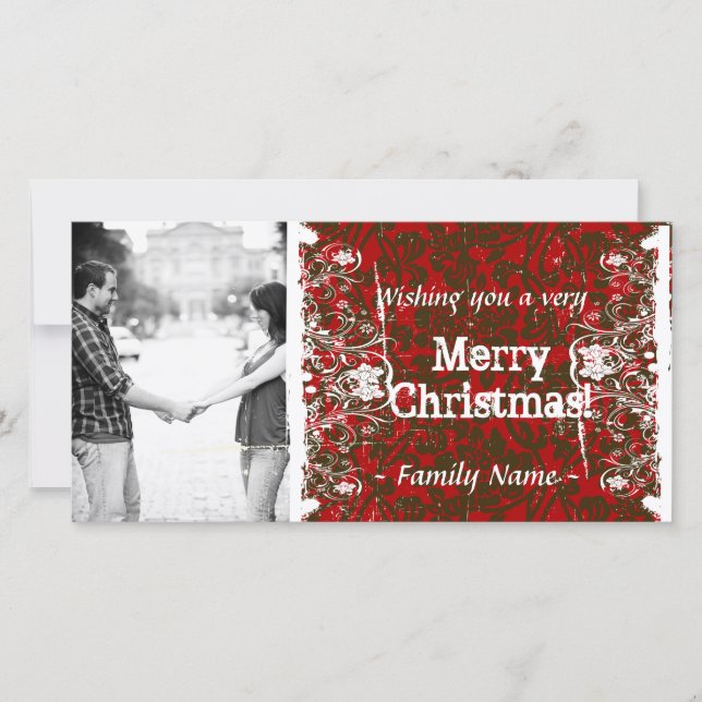 Damask Photo Christmas Card (Front)