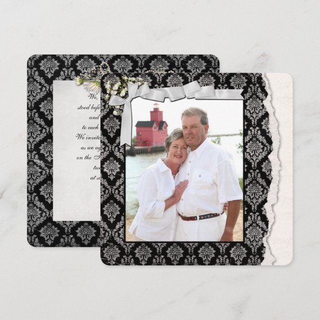 Damask Photo Frame Vow Renewal Invitation (Front/Back)