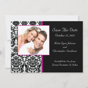 Damask Photo Save The Date HOT PINK Announcement