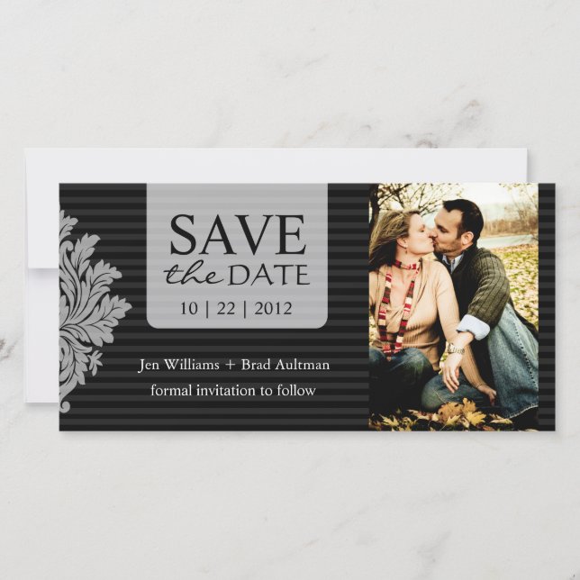 Damask Photo Save The Date Invitation (Front)