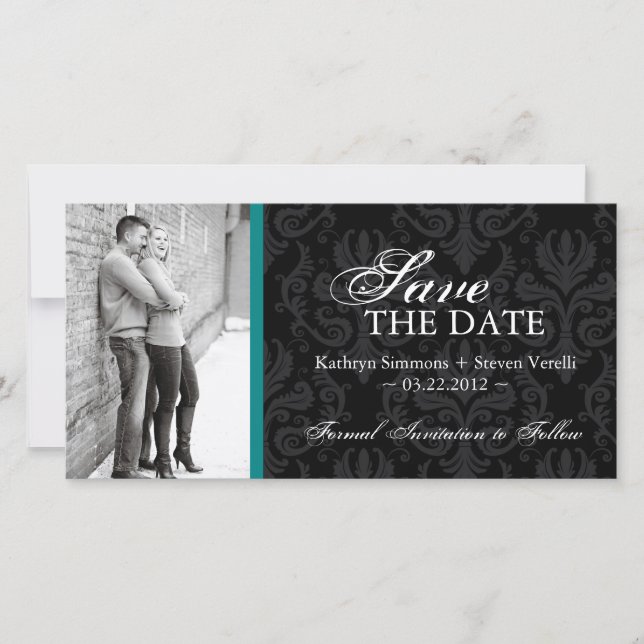 Damask Photo Save The Date Invitation (Front)