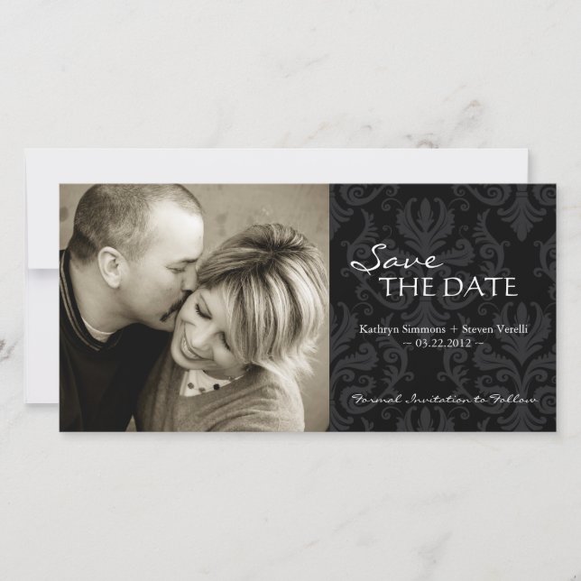 Damask Photo Save The Date Invitation (Front)