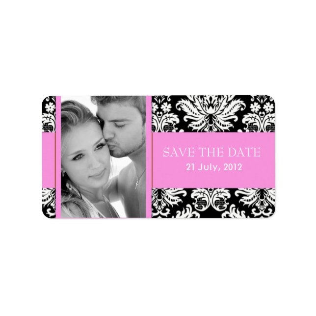 Damask Photo Save The Date Labels (Front)