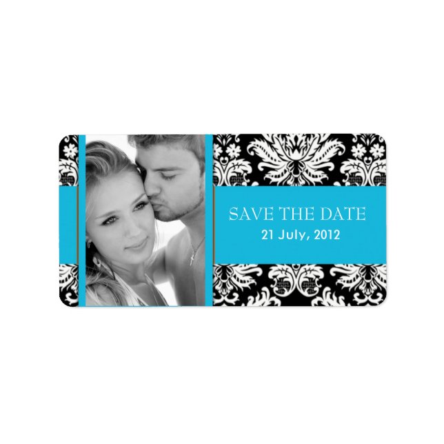 Damask Photo Save The Date Labels (Front)