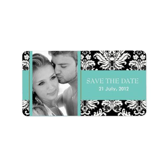Damask Photo Save The Date Labels (Front)