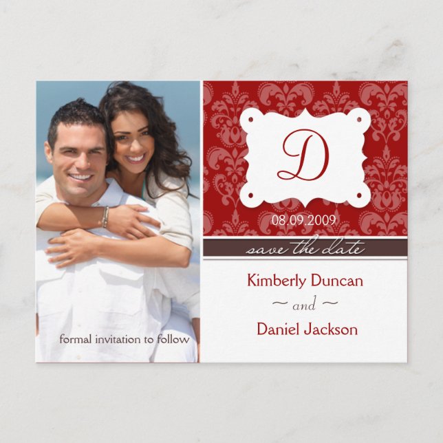 Damask Photo Save the Date Postcard (Front)