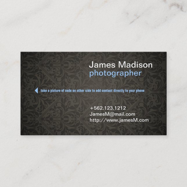 Damask Photography Business Card w/ QR Code (Front)