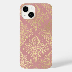 Damask pink and gold elegant vintage Victorian Case-Mate iPhone 14 Case