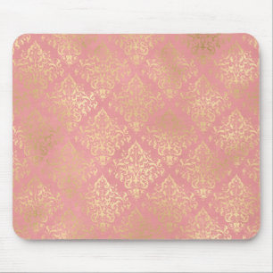 Damask pink and gold elegant vintage Victorian Mouse Mat
