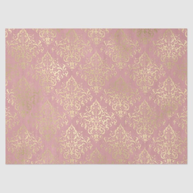 Damask pink and gold elegant vintage Victorian Tissue Paper (Front)