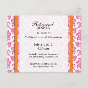 Damask Pink and Orange Rehearsal Dinner Card