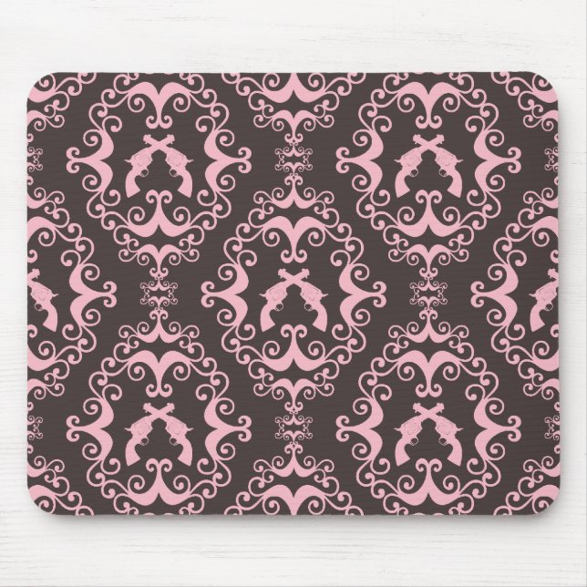 Damask pink black guns grunge western pistols chic mouse mat (Front)