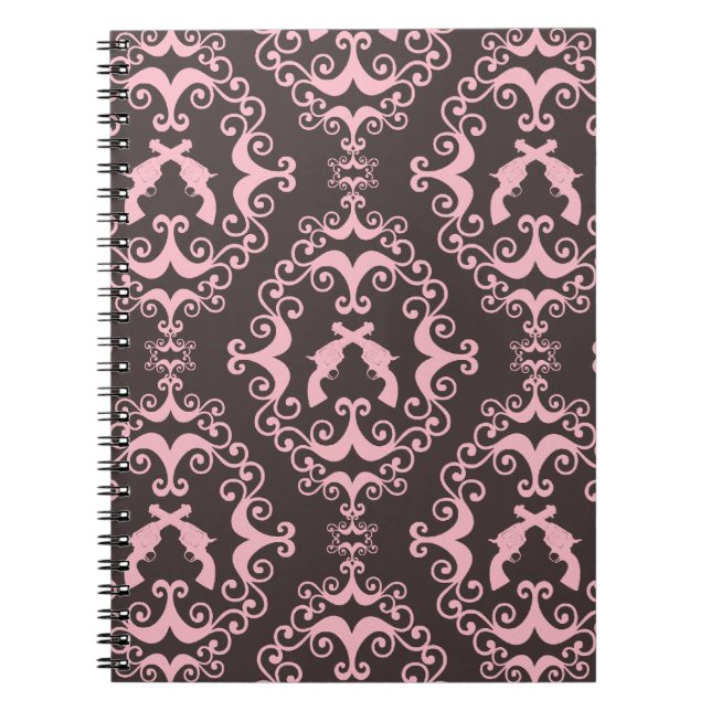Damask pink black guns grunge western pistols chic notebook (Front)