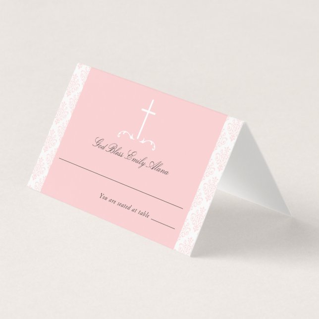 Damask Pink Communion Religious Cross (Front)
