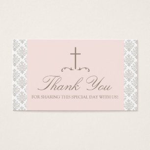 Damask Pink & Cream with Cross FAVOR CARD
