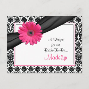 Damask Pink Gerber Daisy Recipe Card for the Bride
