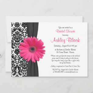 Damask Pink Gerbera Daisy Recipe Bridal Shower Invitation