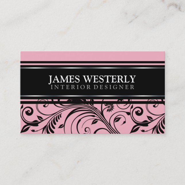 Damask Pink Interior Designer Business Cards (Front)