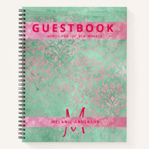 Damask Pink Mint Green Baby Shower Guest Book