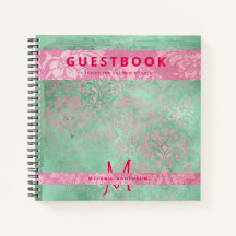 Damask Pink Mint Green Baby Shower Guest Book