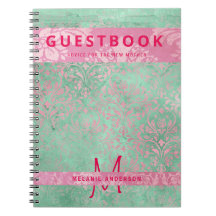 Damask Pink Mint Green Baby Shower Guest Book