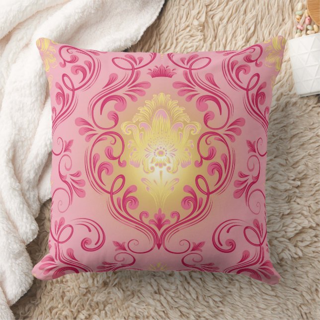 Damask Pink, Red, and Yellow Pillow (Blanket)