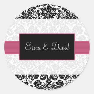 damask pink Wedding Monogram stickers