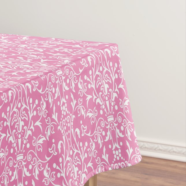 Damask Pink & White Tablecloth (In Situ)