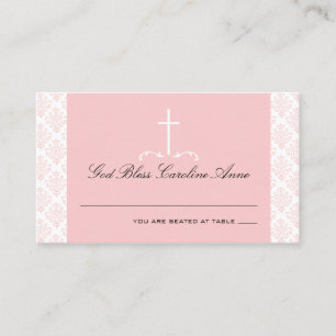 Damask Pink with Cross Seating Card