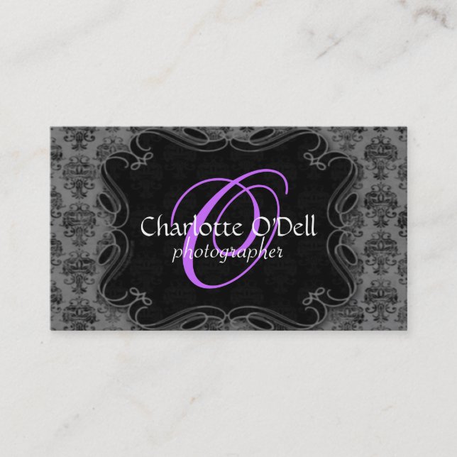 damask print monogram business card (Front)