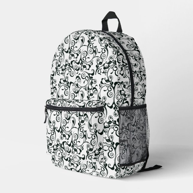 Damask Printed Backpack (Back Corner Right)