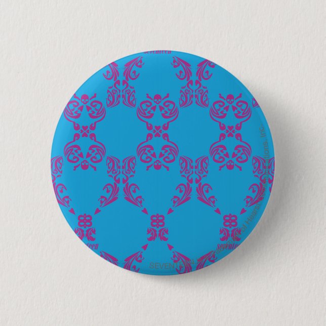 Damask Purple-Aqua 6 Cm Round Badge (Front)
