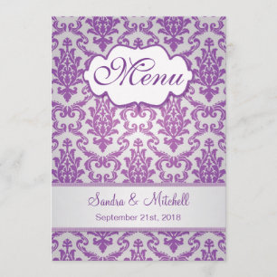 Damask purple on silver Wedding Menu