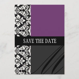 Damask Purple Save The Date Card