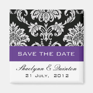 Damask Purple Save the Date Wedding Announcement Magnet