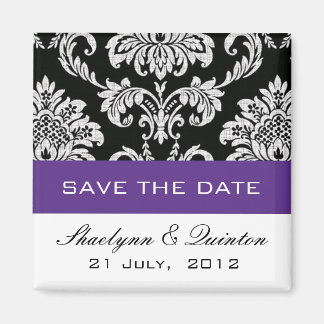 Damask Purple Save the Date Wedding Announcement Magnet