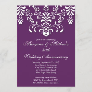 Damask Purple Wedding Anniversary Invitation