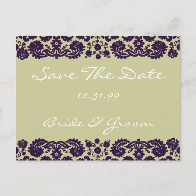Damask Purple Wedding Announcement Postcard (Front)